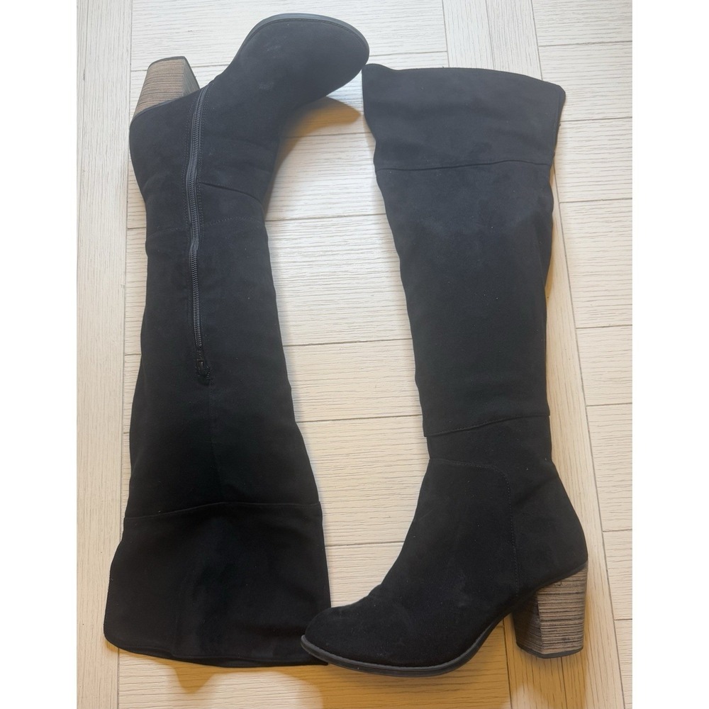 Crown Vintage Blk Suede Gio Over The Knee Boots W/ Side Zip, 3" Block Heel. Sz 9